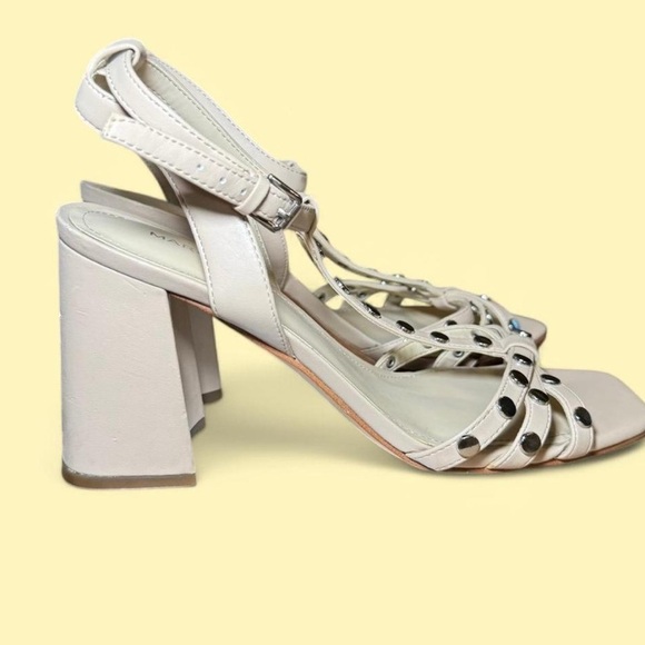 Marc Fisher Quilon Nude and Silver Studded Block Heeled Sandals - Picture 2 of 7